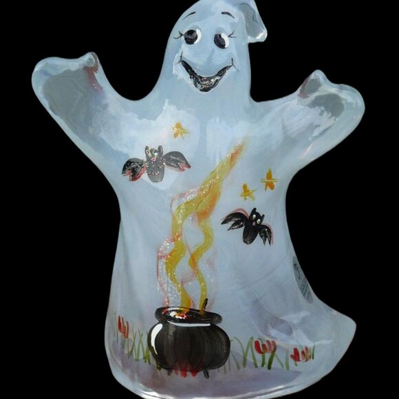 MINT 2006 Fenton Halloween “Batty” Ghost w/Witch’s Cauldron & Bats - Picture 16 of 16